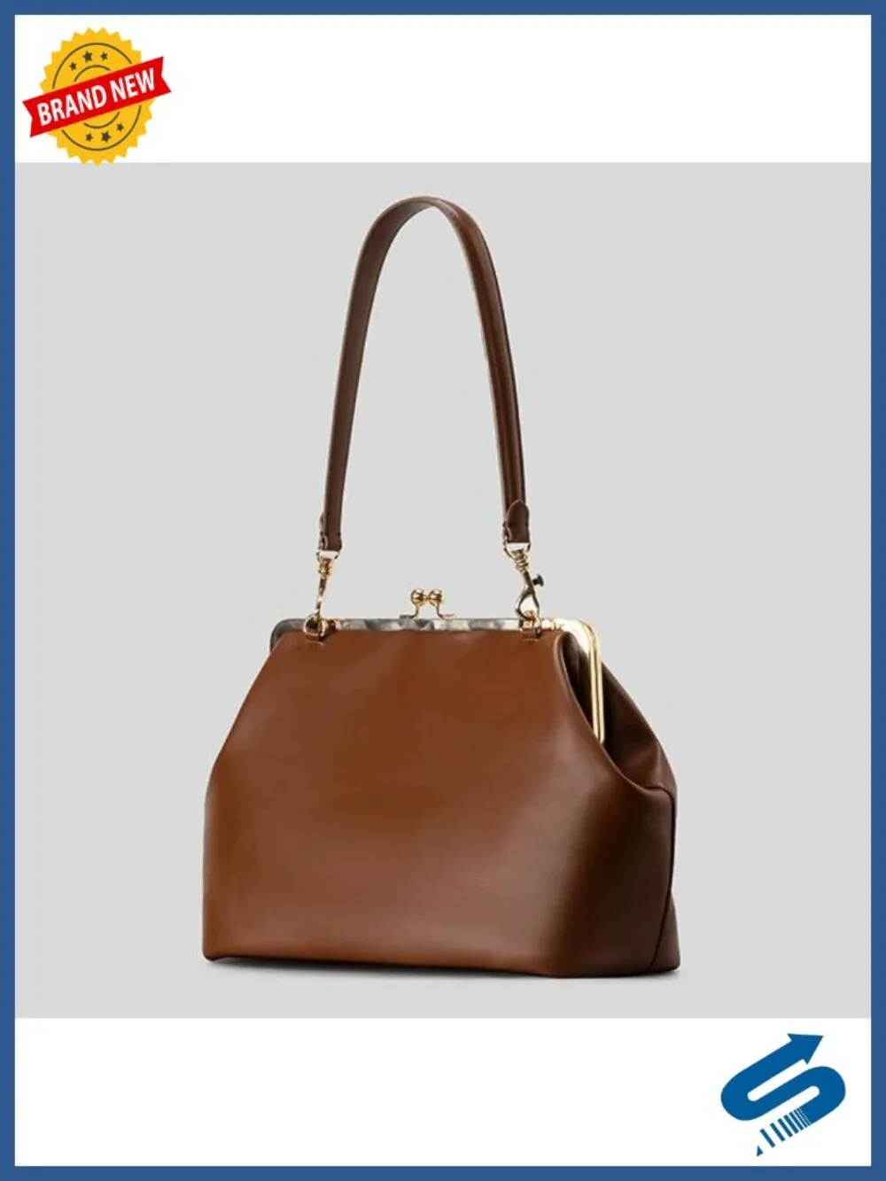 Faux Leather Kiss-Lock Satchel Shoulder Bag Tote Purse